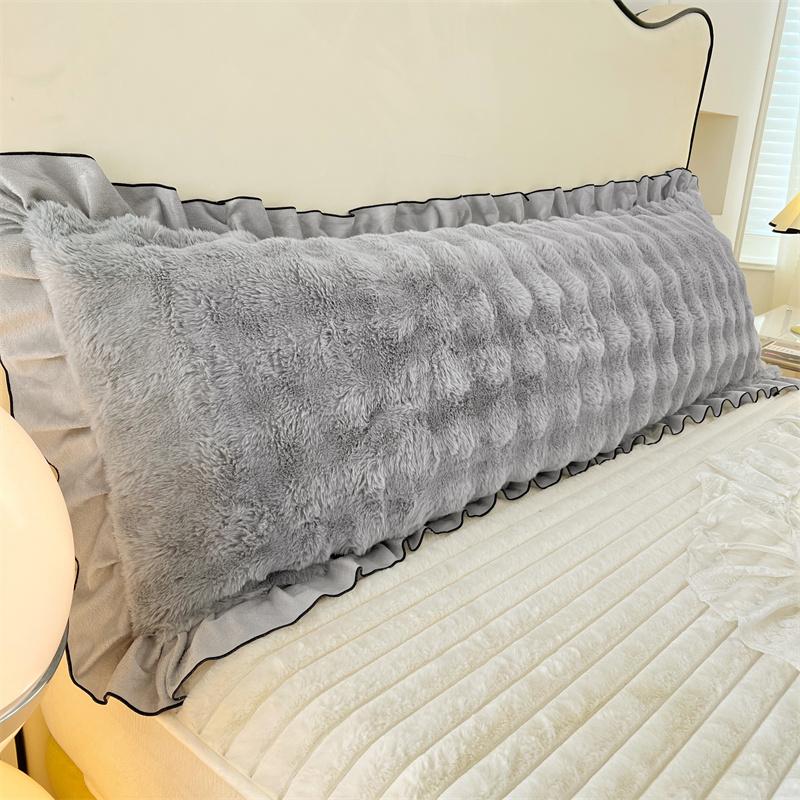 1pc New Lace Plush Long Pillowcase, Light Luxury Thickened Couple Double Pillowcase (without Inner Core), Soft and Comfortable