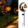 Solar-Katzen-Silhouette-Lichter Halloween Gartenspießlicht, Weiches warmes Kürbisgesicht, Mond-Außen-Spieße Wegdekoration, Wasserdichtes Metallrasen