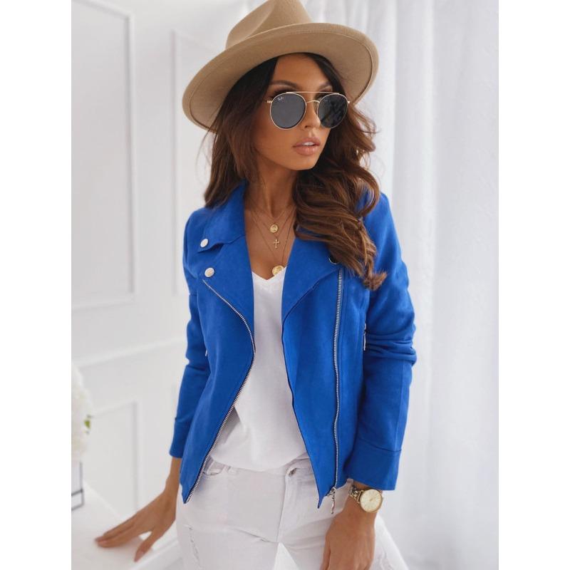 Women's Suede Moto Biker Jacket Zip Up Lapel Long Sleeve Slim Fit Casual Outerwear