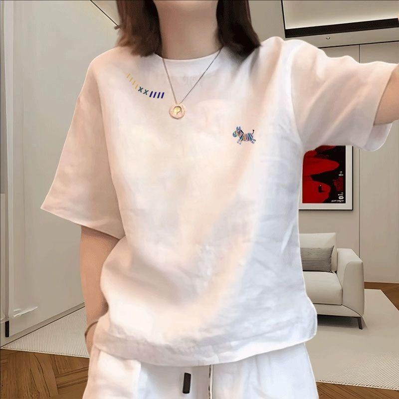 

White Loose-Fitting Pure Cotton Short-Sleeve T-Shirt for Women, 2026 Year of the Horse Clothing, Zodiac Year Top, Base Shirt for Women White XL(Suggestion 60-65kg)