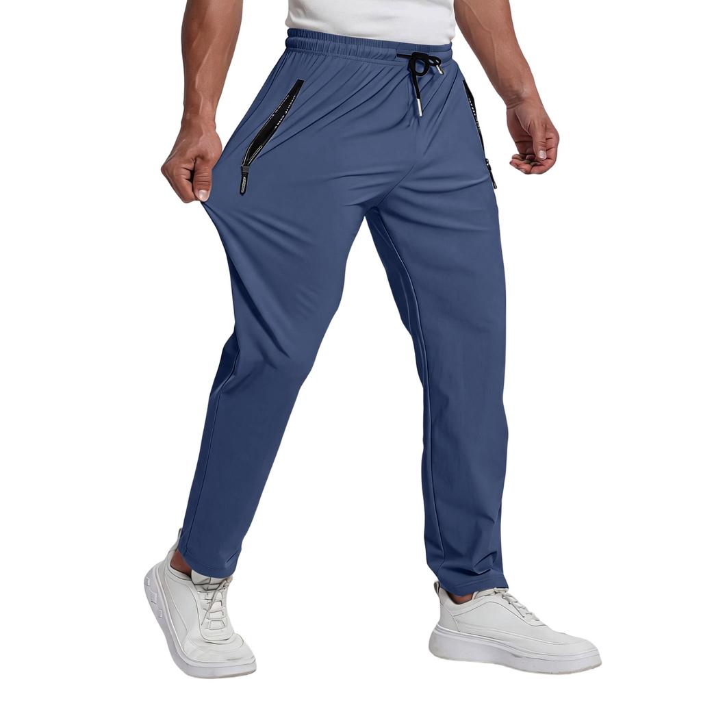 Herren Freizeithose, Leicht, Elastischer Bund, Schnelltrocknend, Eis-Seide, Mit Reißverschlusstaschen, Atmungsaktiv, Stretch, Sporthose für den Alltag