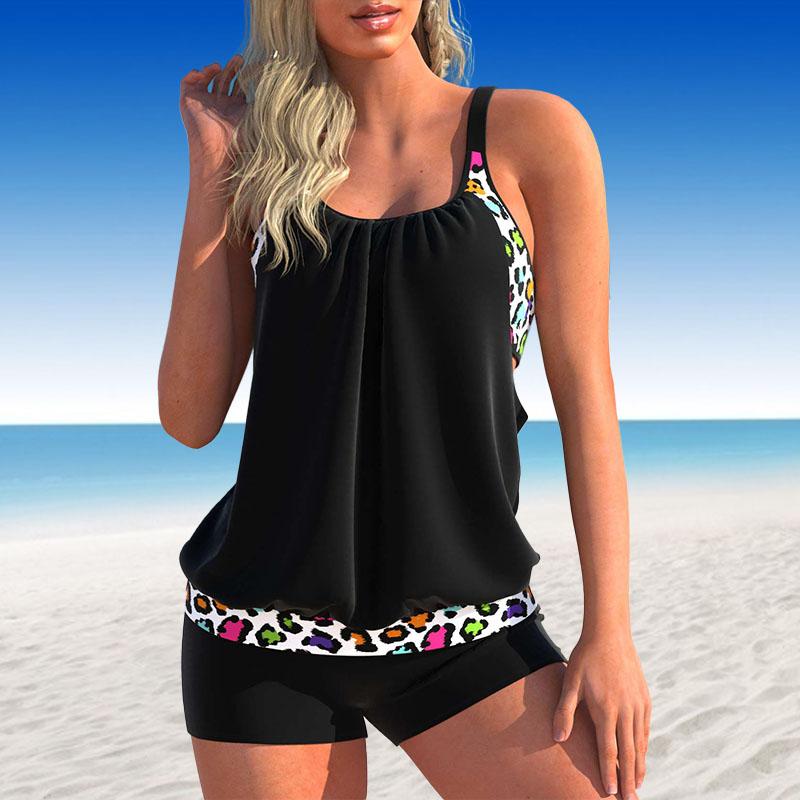 Costume da bagno da donna Tankini Costume da bagno 2 pezzi Blu scuro Stampa a strisce granulari Costumi da bagno per le vacanze