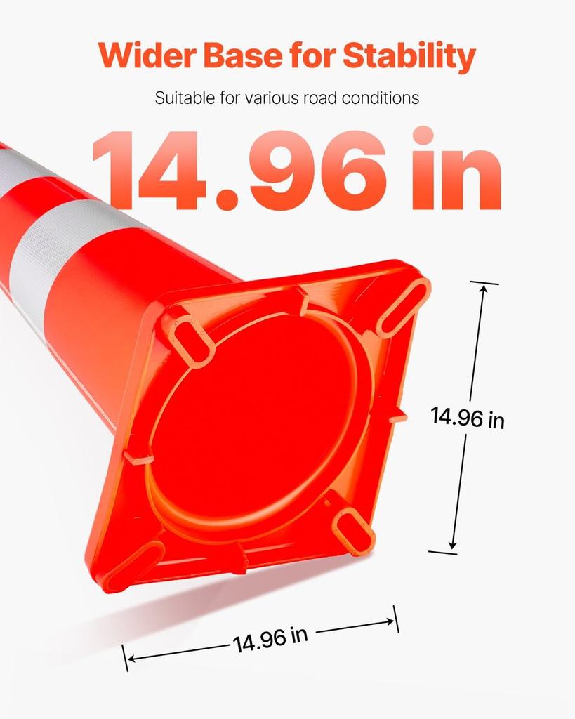 Safety Cones Traffic Cones 6 x 36" Orange Reflective Collars Road Cones