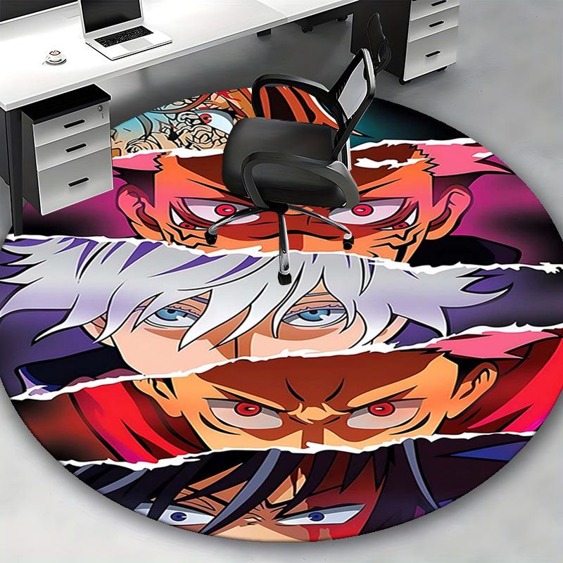 1pc Anime Cartoon Design Round Carpet Office Chair Mat, NonSlip Rug for Home Decor, Living Room