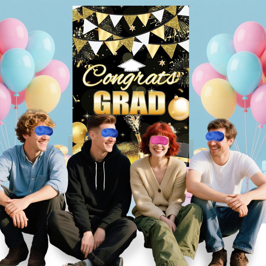 Black Gold Graduation Party Blindfold Game Poster Set Decor Stickers With