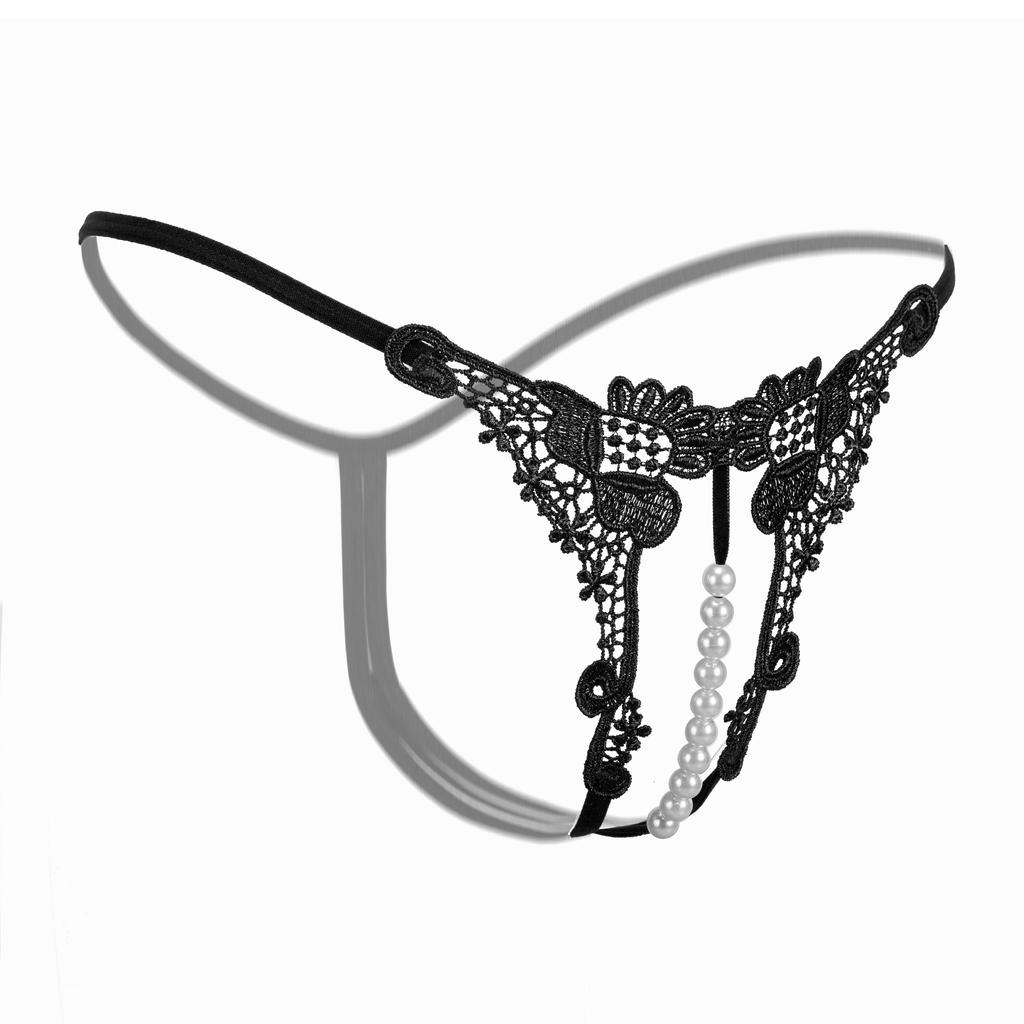 Women Panties Sexy Lingerie G-string Hong Thin Rope Hollow Open File Beaded Pearl No Trace Breathable Underwears