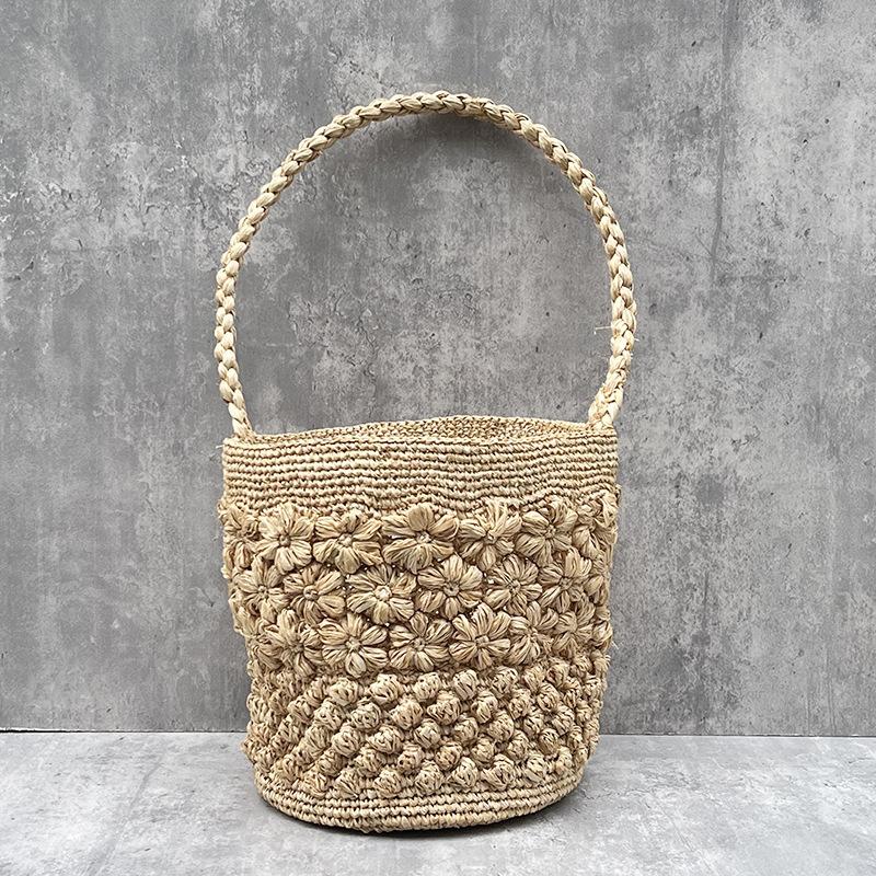25 Französische Raffia Handgewebte Tasche Damen Schultertasche Beuteltasche Ausländischer Stil Urlaubsstrohtasche