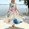 U-Neck Sleeveless Maxi Dress Flowy Lightweight Watercolor Print Chic Long Skirt for Vacation,Daily Wear,Spring Autumn Layering