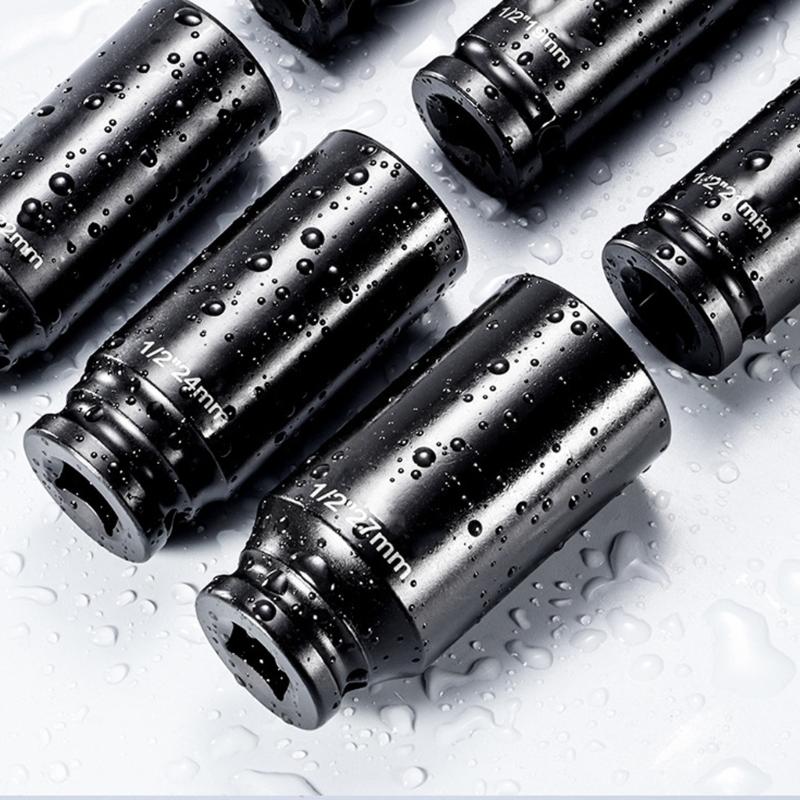 Heavy Duty Thick Wall Air Impact Sockets 10mm to 24mm Hexagonal 1/2Inch Drive Professional Tool Kit Reinforced Structure