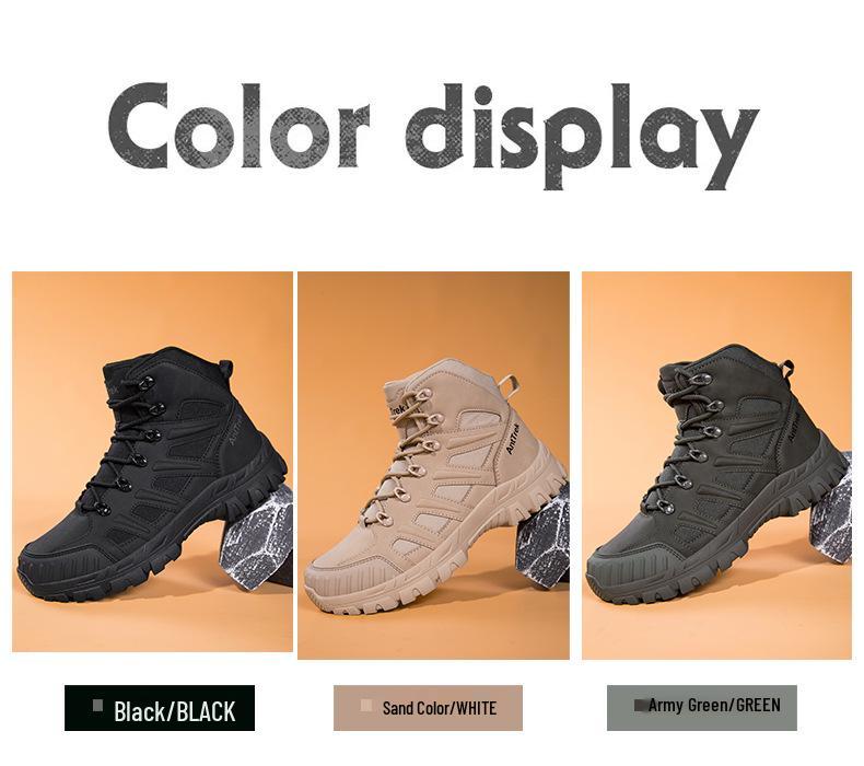Men's High-Top Tactical Desert Boots for Camping and Hiking, Large Size 46.