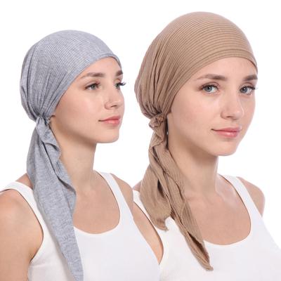 New Elastic Cotton Solid Color Wrap Head Scarf Hats Muslim Turban Bonnet for Women Inner Hijab Hat Fashion Female Turbantes Caps