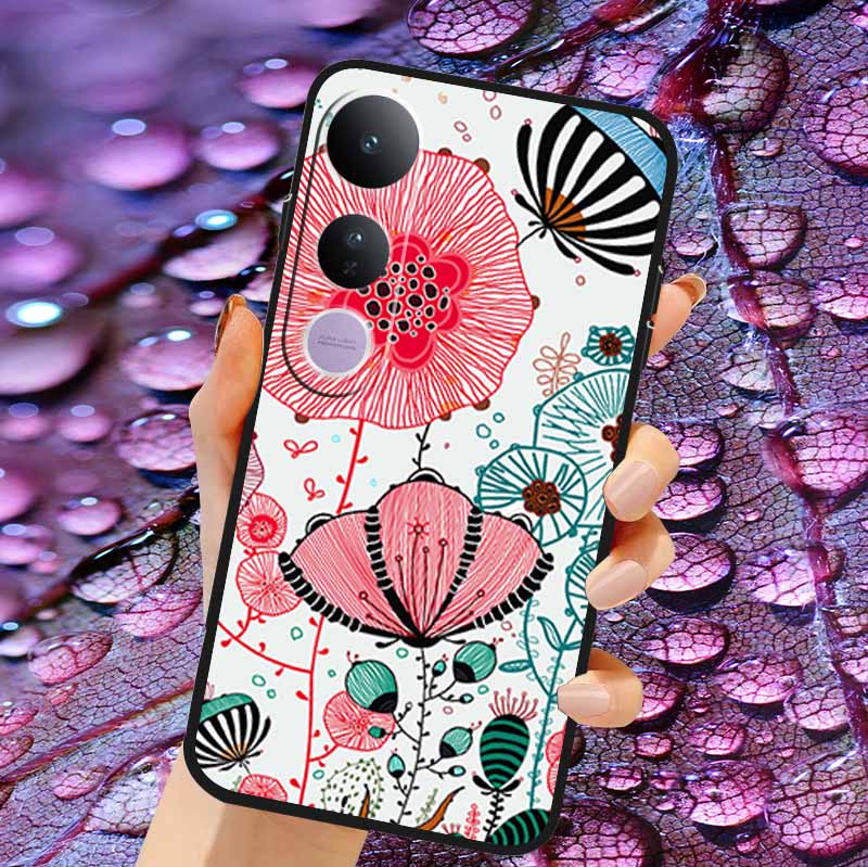 Case For Vivo V50 Lite Soft 3D Flower Relief Emboss Silicone Covers for Vivo V 50 Lite 4G 5G V50Lite Soft Capa Protective Casing