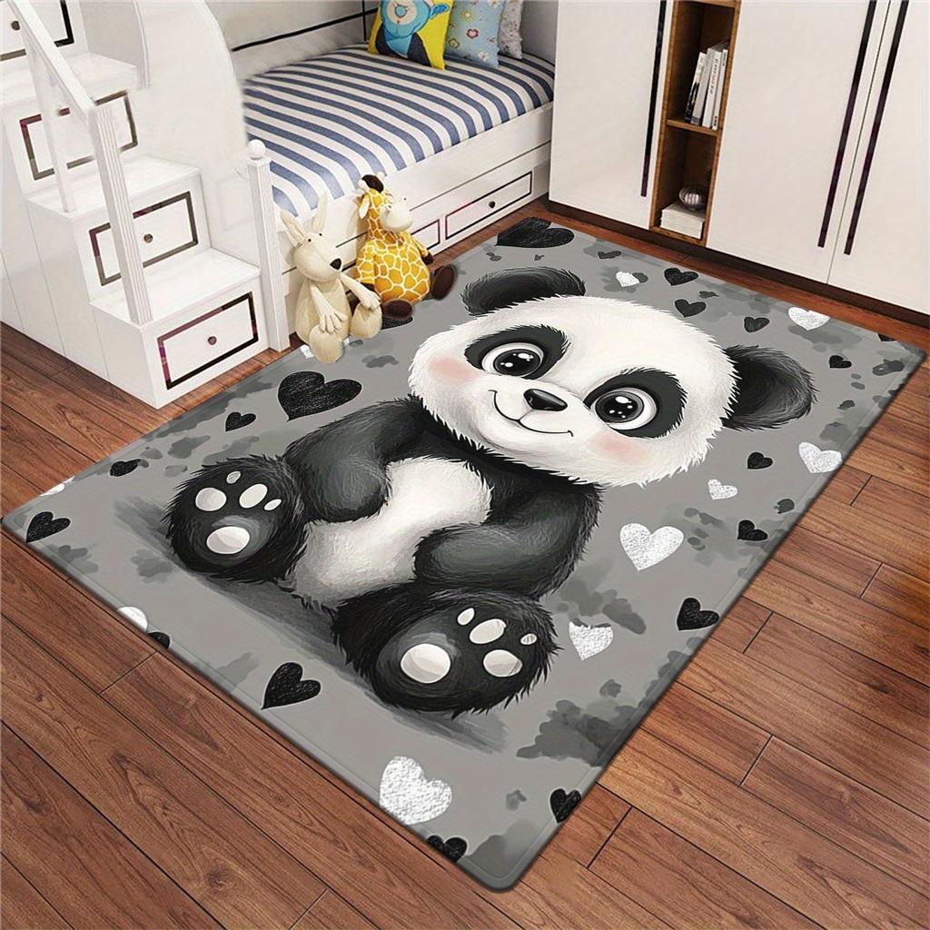 Cute Panda Heart Print Door Mat, Non-Slip Absorbent Washable Area Rug, Modern Animal Decor Carpet for Bathroom Living Room