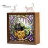Wooden Photo Frame Base DIY Acrylic Cat Puzzles Night Light, Hand-Assembled Stained Glass Style Jigsaw Lamp with Personalized Handmade Presents Decor,