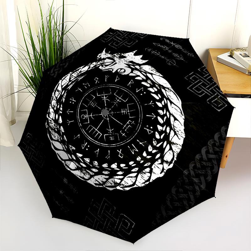 1PC Viking Theme Umbrella Portable Folding Umbrella Iron Frame Hole Bone Structure Outdoor Home Umbrella A6