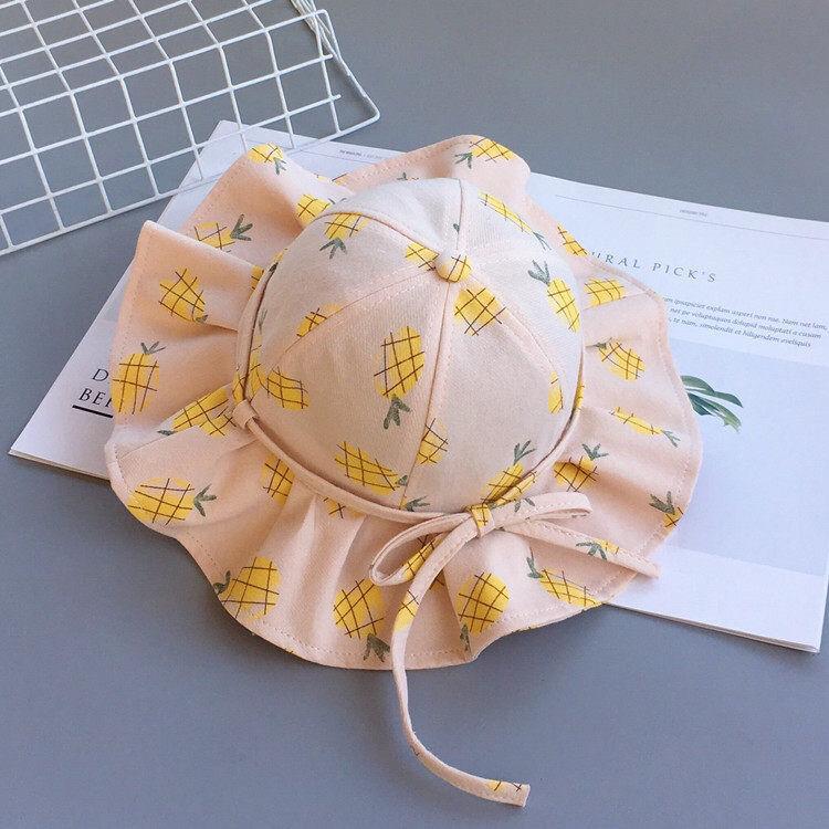 Schattige Zomerhoed voor Baby Meisjes Panama Katoen Fruitprint Kinder Bucket Hoeden Prinses Kinder Zon Hoed Strand Reizen 1-3J