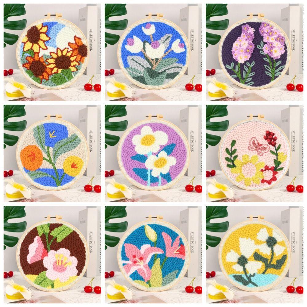 Flower Pattern Punch Needle Set Handmade Poke Needle Embroidery Kit  Educational Toys