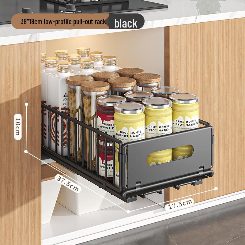 

Двухъярусная выдвижная полка для кухонной мойки для хранения приправ и закусок Single (38*18) Low Black