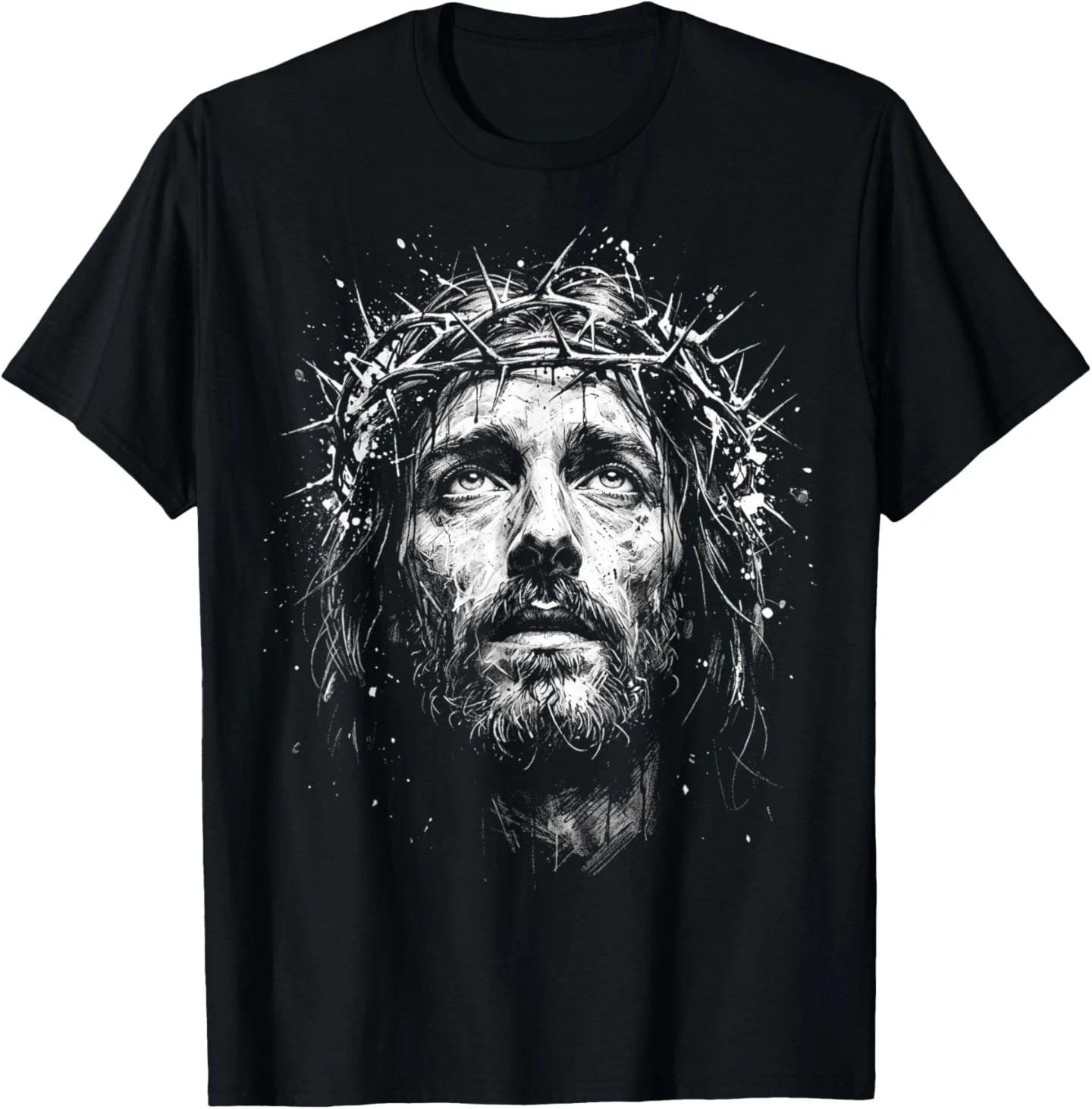 Jesus Christ Crown of Thorns Christian Jesus Face T- Shirt 2XL