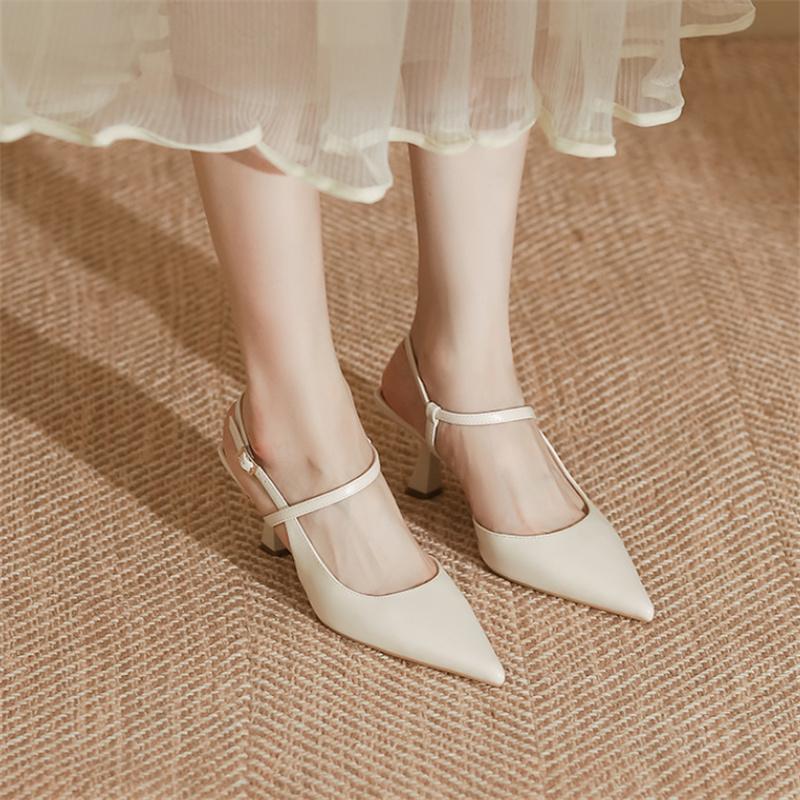 Patent Leather Women Sandals Sexy Pointed Toe Back Strap Buckle Summer Slingback Footwear Ladies High Heel Wedding Party Shoes