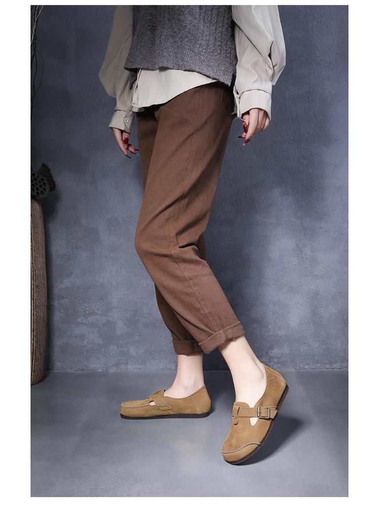 Handmade Genuine Leather Retro Style Women's Round Toe Flat Heel Single-Strap Shoes