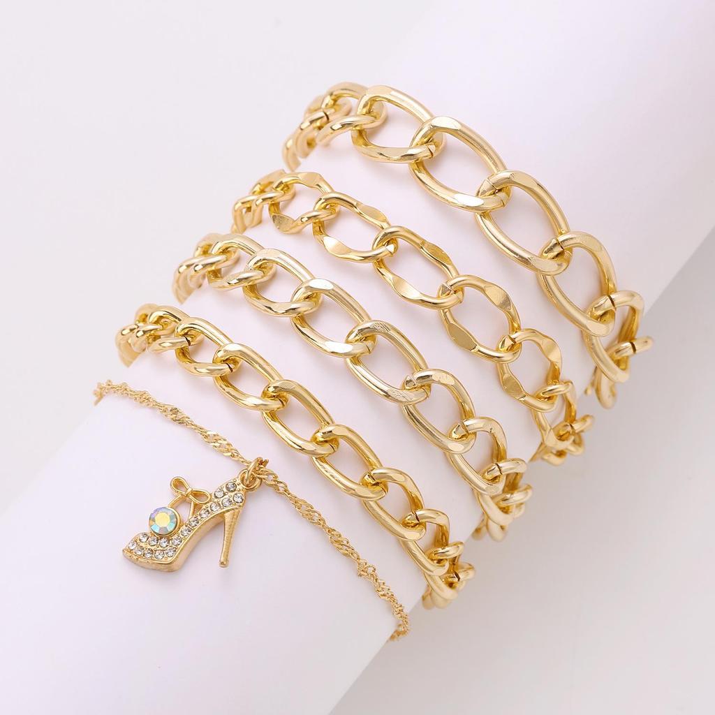 Punk Hip-Hop Alloy Bracelet Set - 4 Piece European & American Style
