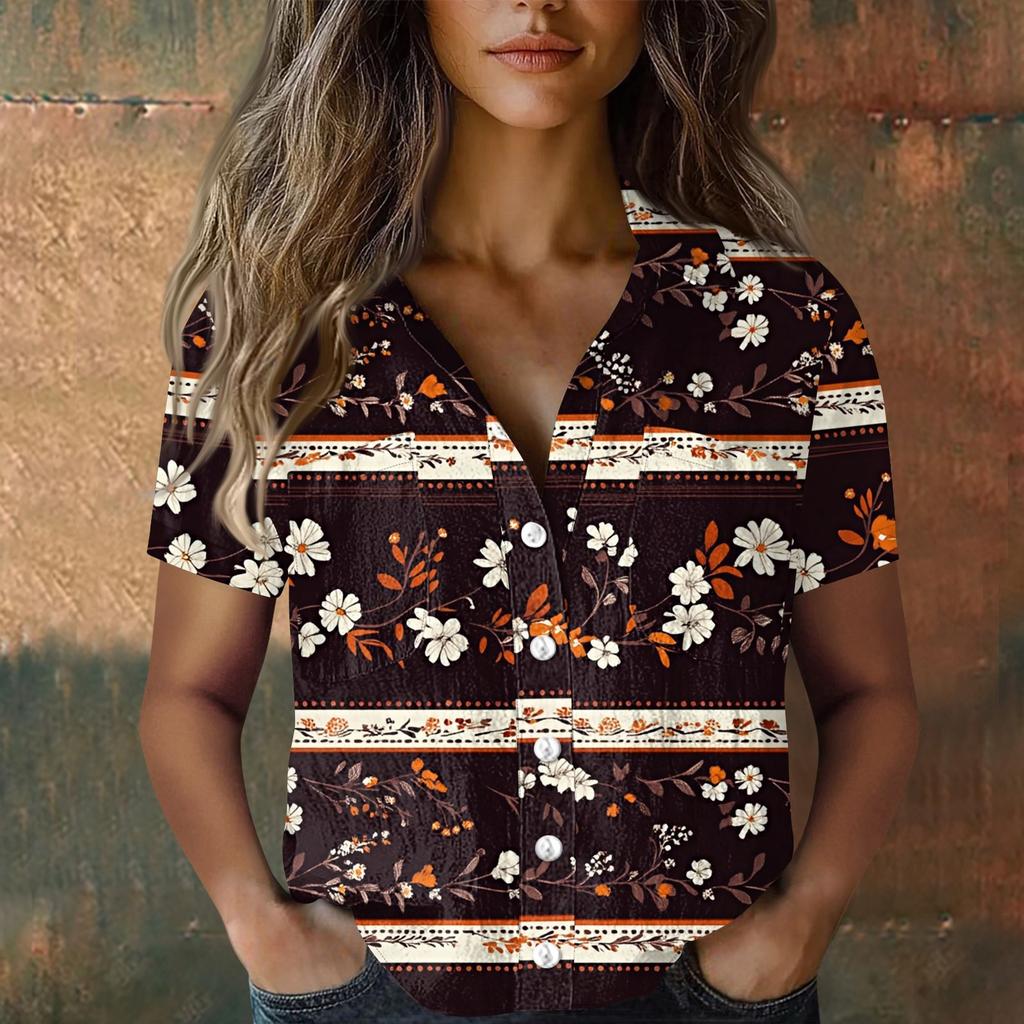 Damen Blusen & Hemden, Baumwolle, Leinen, kurzärmelig, lockere Boho-T-Shirts, Vintage-Blusen