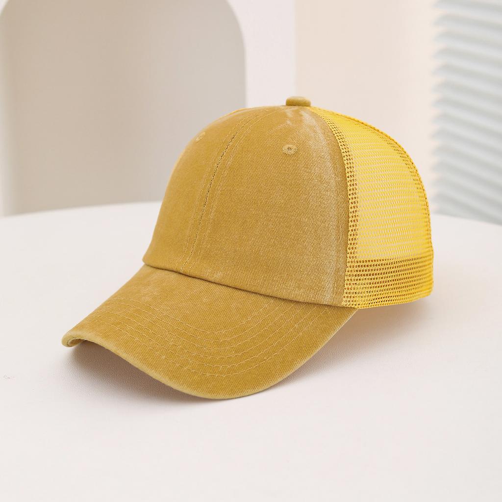 Casual Water-washed Mesh Baseball Cap, Adjustable Curved Brim Baseball Cap, Summer Sweat-absorbing and Breathable Sun Hat