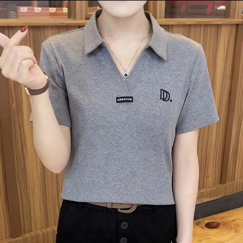 Short-sleeved T-shirt for Women's Lapel Summer Popular Middle-aged Mother Wearing Collar Tops for Women's Polo Shirt