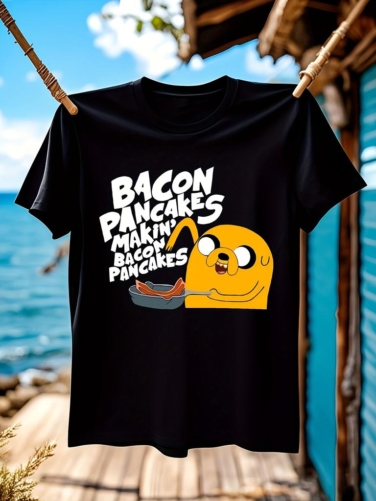 Funny Breakfast Graphic Tshirt Bacon Pancakes Design Soft...