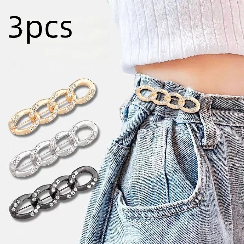 Waist Cinching Buckles for Jeans 3PCS Adjustable Alloy Fashion Reusable Waist Tightening Clips for Loose Pants Waist Fixing
