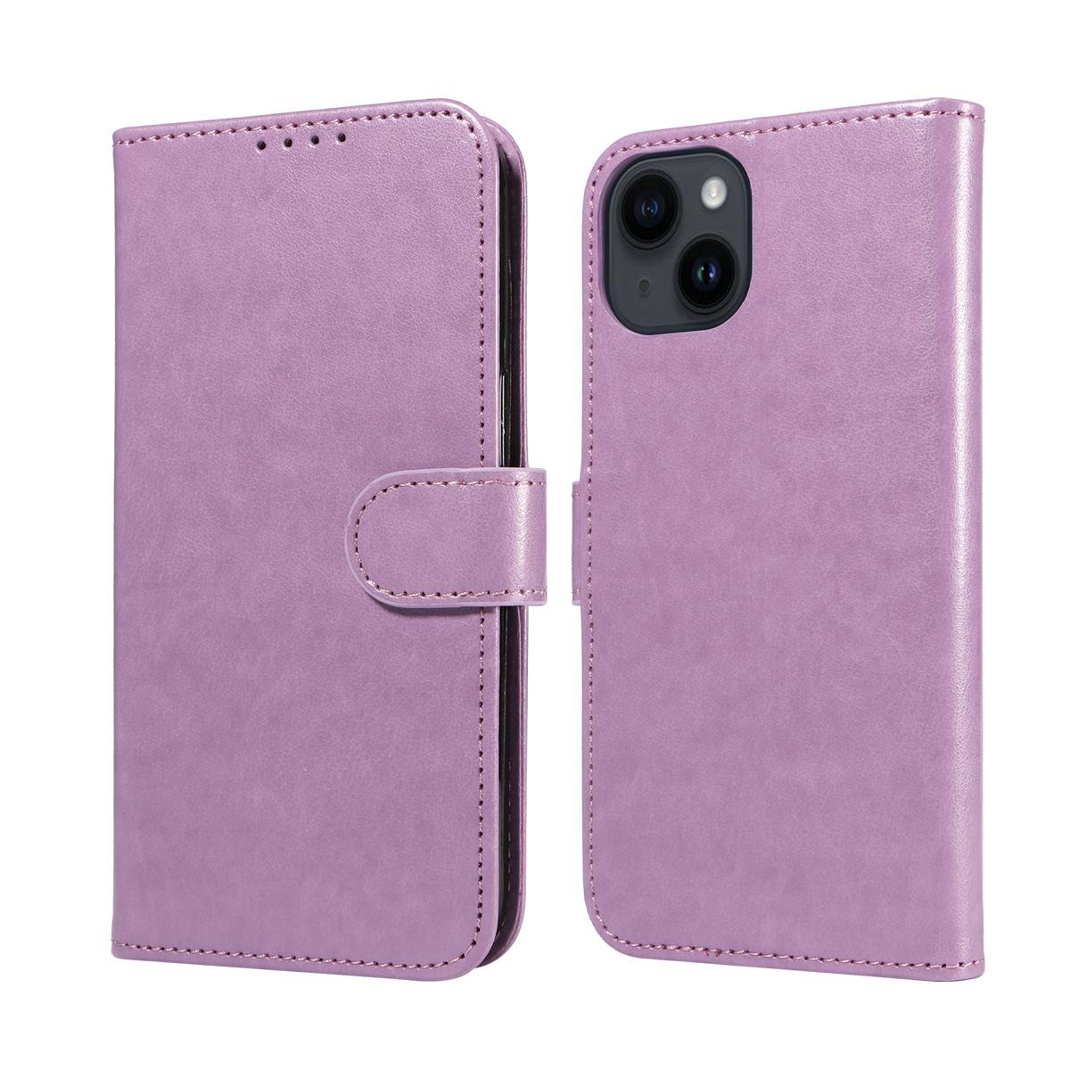 

Кожаный чехол для iPhone14 с отделениями для карт, дизайном «кошелек-книжка», защитой от размагничивания и попадания жидкостей. iPhone 14 фиолетовый