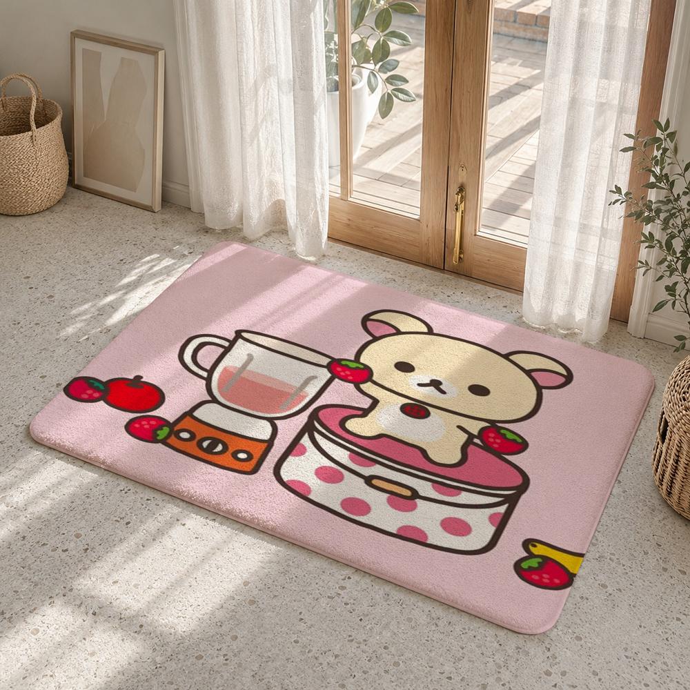 Cute Cartoon Rilakkuma Floor Mat Flannel Rug Non Slip Absorbent Soft Washable For Entryway Hallway Bathroom Kitchen Decor