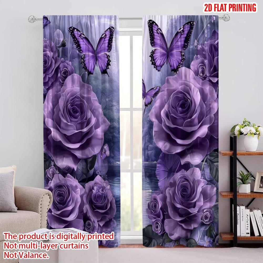 

2 шт., шторы с принтом 2D-плоскости, узор «Пурпурный пейзаж мечты», универсальные, 100% полиэстер (без удилища) Универсальный Все Идеально для 52.50 × 116.00 cm 2 pcs