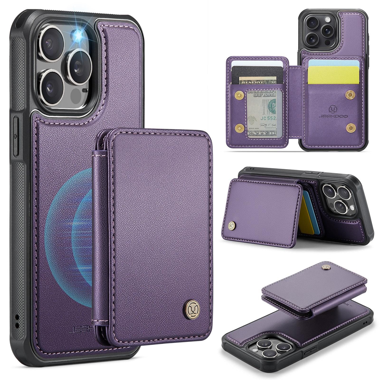 

For iPhone 13 Pro Case Leather Mobile Cover with Detachable Magnetic Card Bag Purple