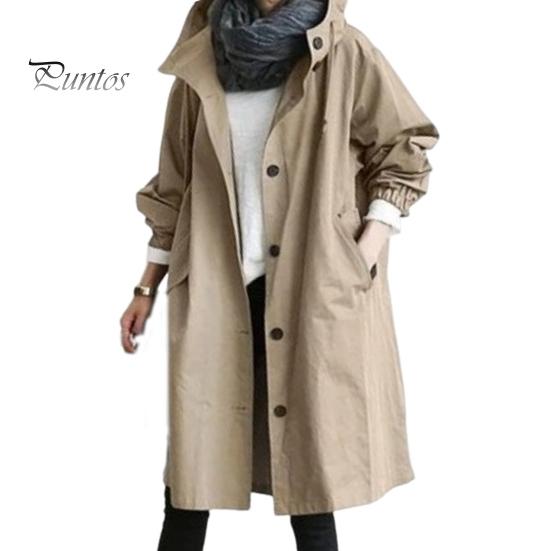

Женская ветровка с капюшоном, застегивающаяся на пуговицы, свободное однотонное пальто с длинными рукавами, длиной до колена, с карманами, ветрозащитная женская куртка с узкой талией M хаки