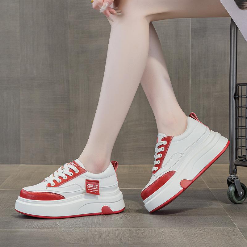 9978 leather white shoes women's spring new thick-soled comfortable non-slip versatile sports cowhide casual board shoes