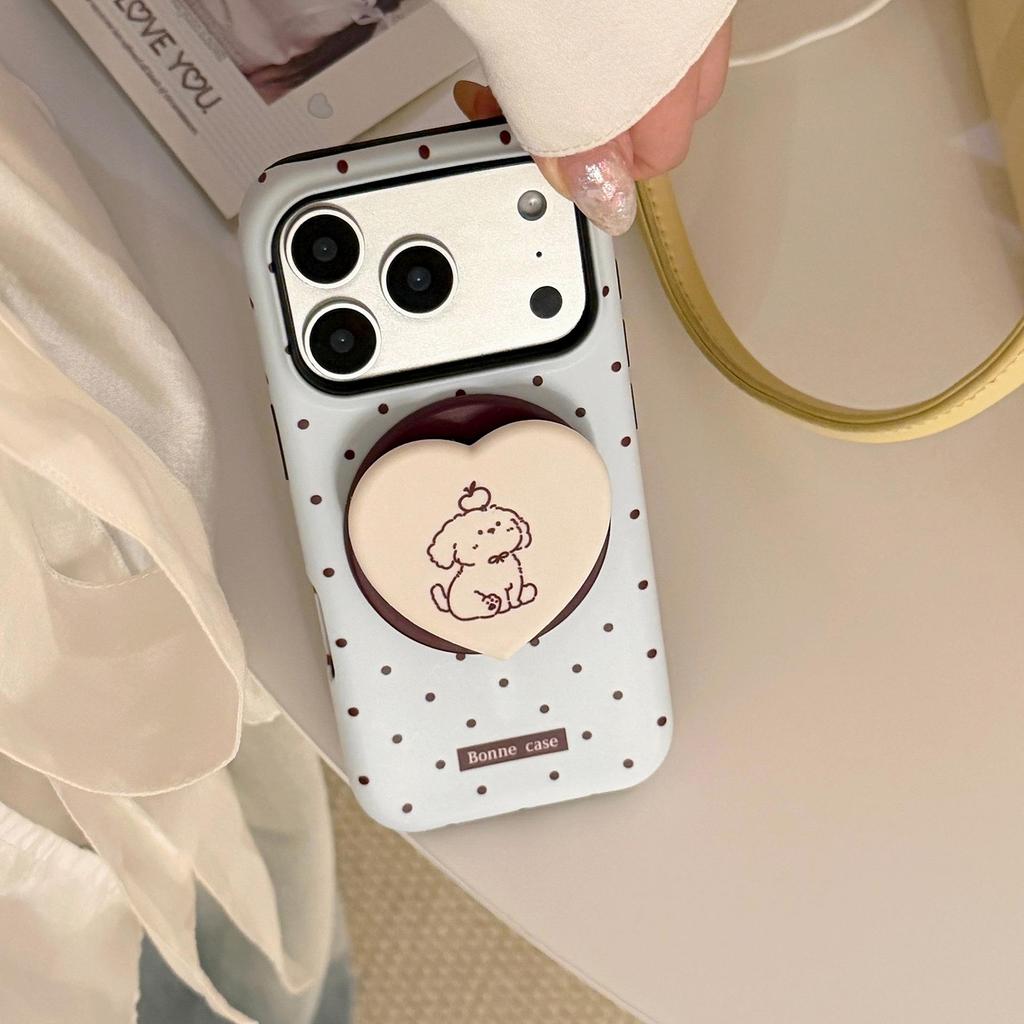 Blue Polka Dot iPhone 17PM Case with Magnetic Bracket; Compatible with iPhone 14/15 & 16.
