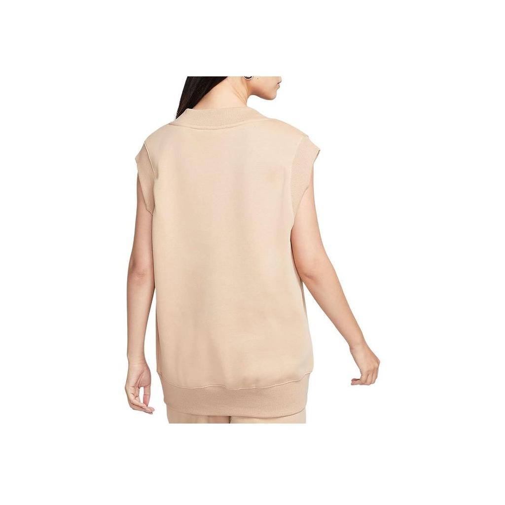 Nike Solid Logo V-Neck Loose Casual Tank Top Women Tops Camel DQ6760-200