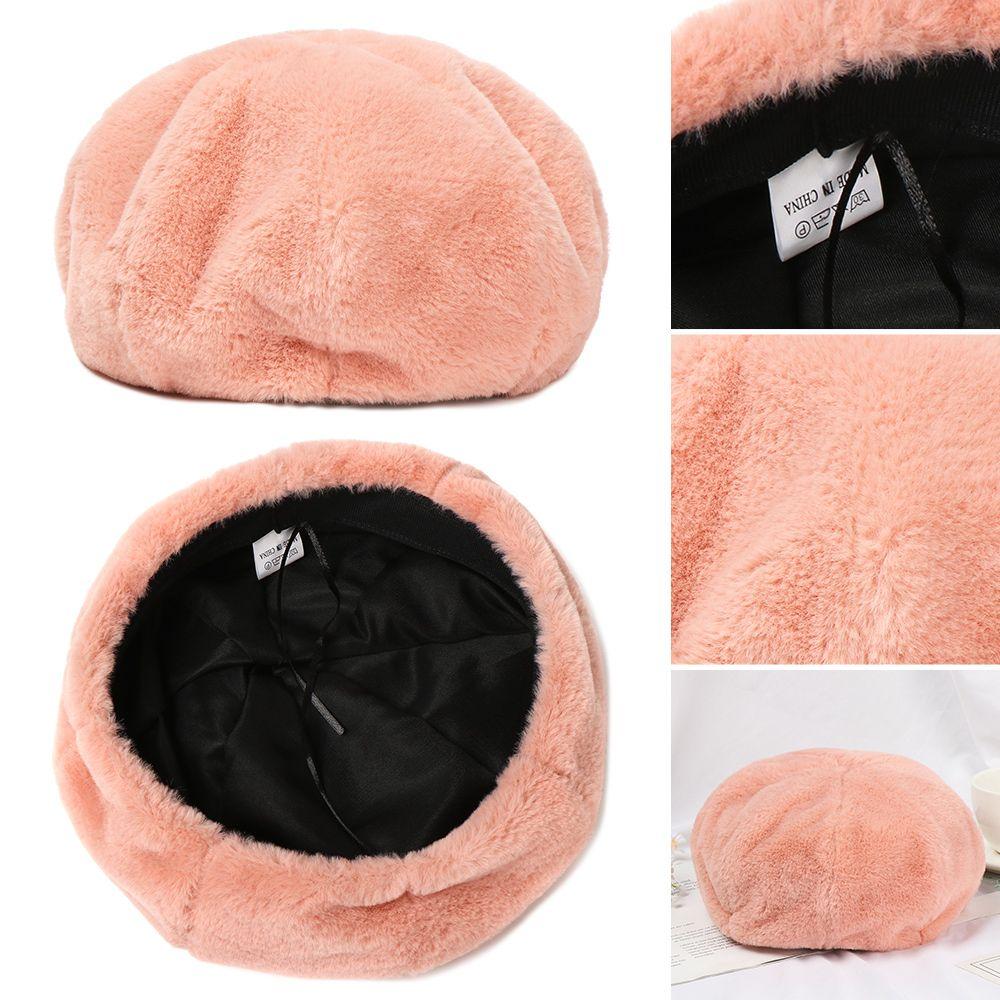 Fashion Plush Pure Color Vintage Ladies Beret Classic Female Bonnet