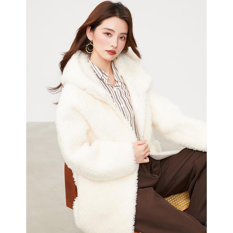 KAISER Women s Pure Wool Shearling Hooded Mid-Length Winter Coat S