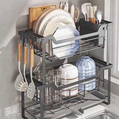 Modern Carbon Steel Double-Layer Kitchen Dish Rack