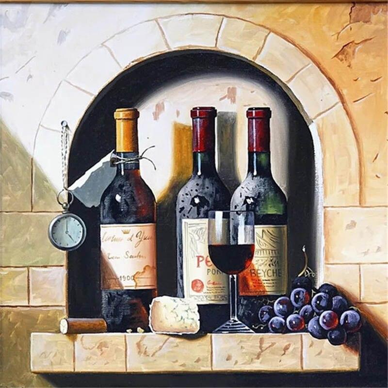 

5D DIY алмазная живопись «Виноградное вино», вышивка крестиком, подарок ручной работы, полная дрель, мозаика, пейзаж, вышивка, домашний декор, подарок Full Round 25x25CM