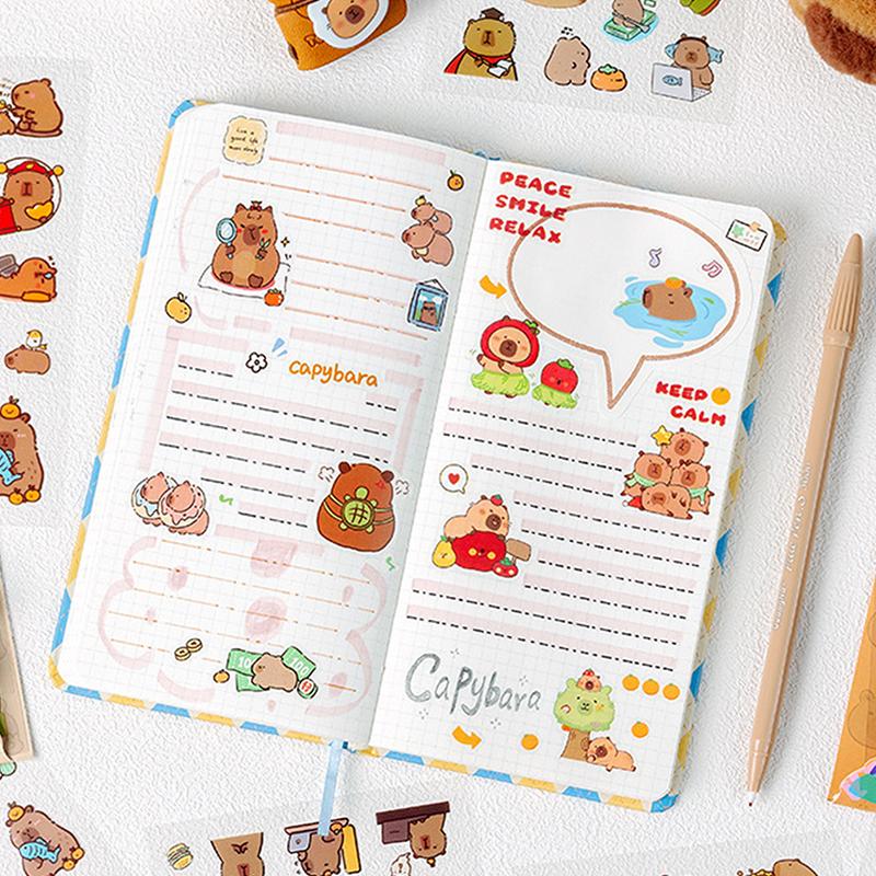 6Sheets/Pack Cute Cartoon Capybara Stickers Transparent Waterproof Stickers School Supplies Diary Decoration Stickers Stationery