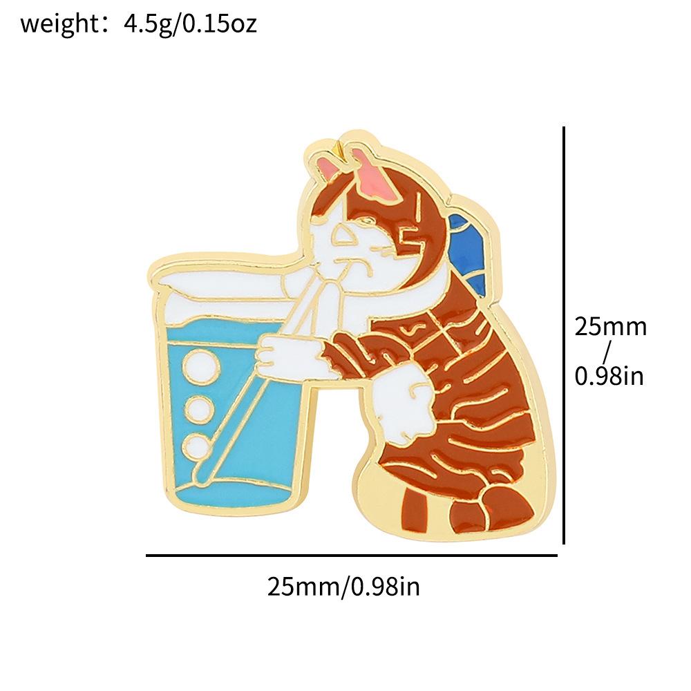 Personalized cat brooch kitten drinking water play metal badge alloy dripping oil clothes bag