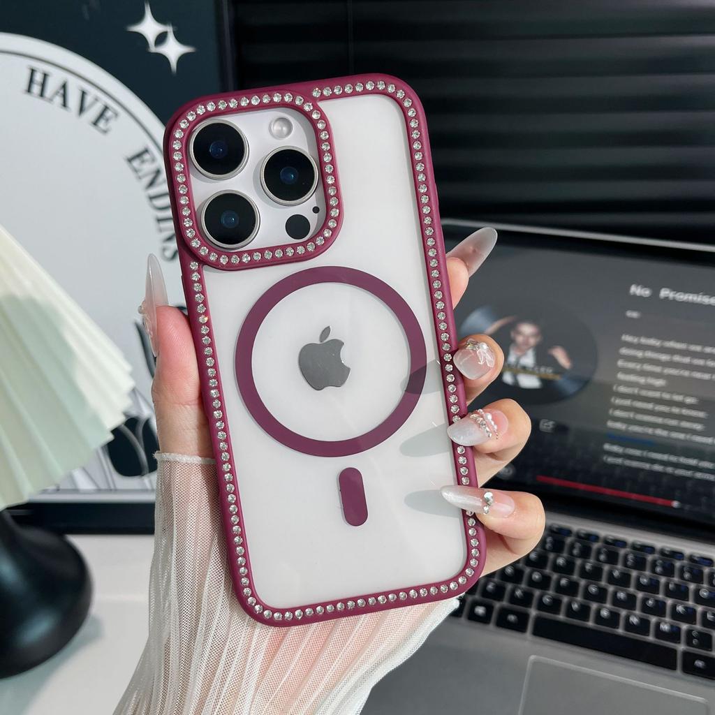 Apple 16 ProMax Flash Drill Mobile Phone Case Suitable for IPhone 15 Transparent Rhinestone 17 Magnetic PC Hard Case Protection Case