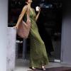Women Sleeveless V Neck Polka Dot Print Maxi Dress Solid Color Casual Beach Dress