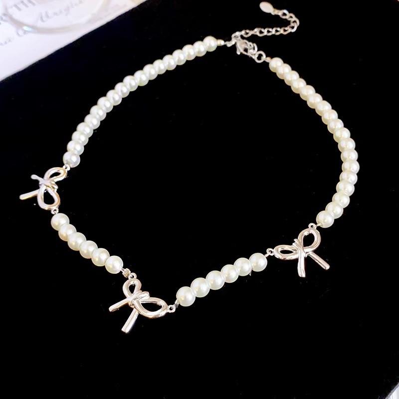 Premium bow pearl necklace summer new light luxury niche collarbone chain summer explosion neck chain accessories women