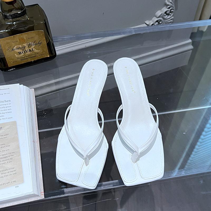 Mode SUOJIALUN 2025 Sommer Dünner Hoher Absatz Damen Slipper Mode Schmaler Riemen Slipper Damen Flip Flop Outdoor Kleid Sandale Pantoletten Schuh