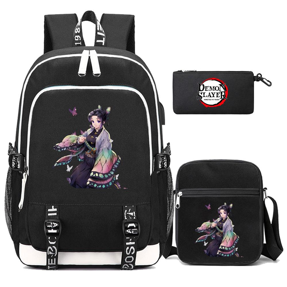 3Pcs/set Cartoon Demon Slayer Printed Backpack Large Capacity Bookbag Student Boy Girl School Bag Outdoor Laptop Travel Bag Gift